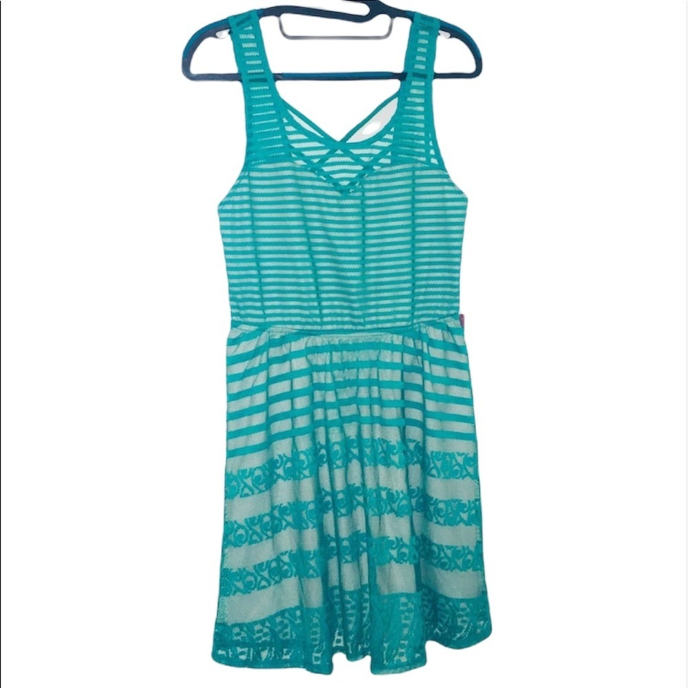 NWT Love Fire: Med Green Two Layer Striped Dress